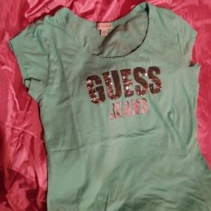 NWOT GUESS tee bright feel sequins and print XL